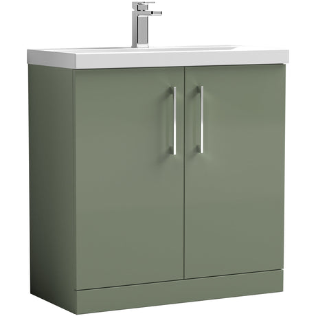Nuie Arno 800mm Floor Standing 2 Door Vanity Unit & Basin Satin Green ARN805D