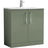 Nuie Arno 800mm Floor Standing 2 Door Vanity Unit & Basin Satin Green ARN805G