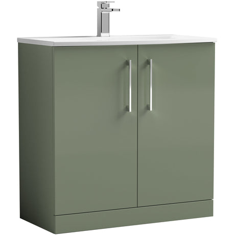 Nuie Arno 800mm Floor Standing 2 Door Vanity Unit & Basin Satin Green ARN805G