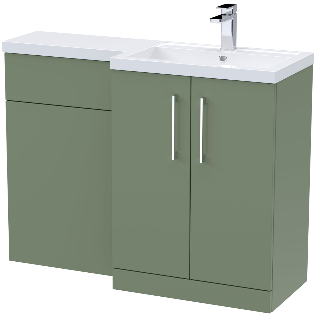 Nuie Arno Toilet & Basin Suite W1100mm - 2 Door Vanity Unit & Polymarble Basin Satin Green ARN811R