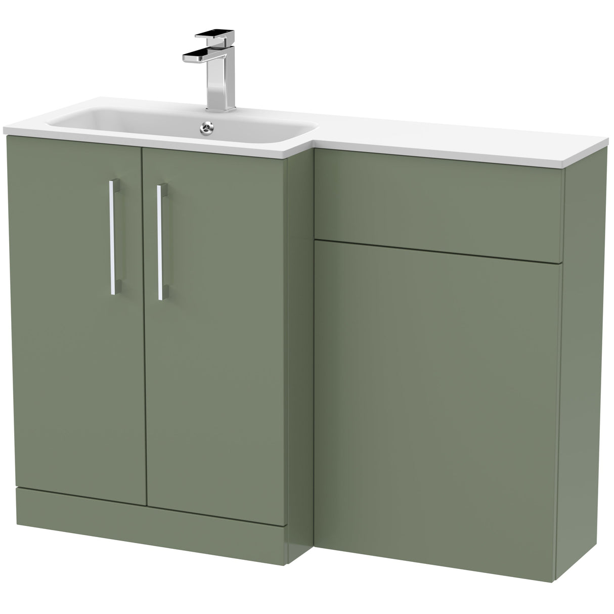 Nuie Arno Toilet & Basin Suite W1100mm - 2 Door Vanity Unit & White Stone Basin Satin Green ARN812L