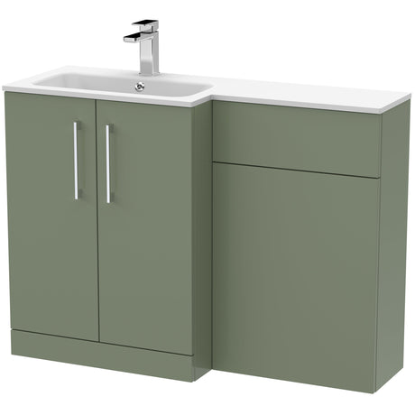 Nuie Arno Toilet & Basin Suite W1100mm - 2 Door Vanity Unit & White Stone Basin Satin Green ARN812L