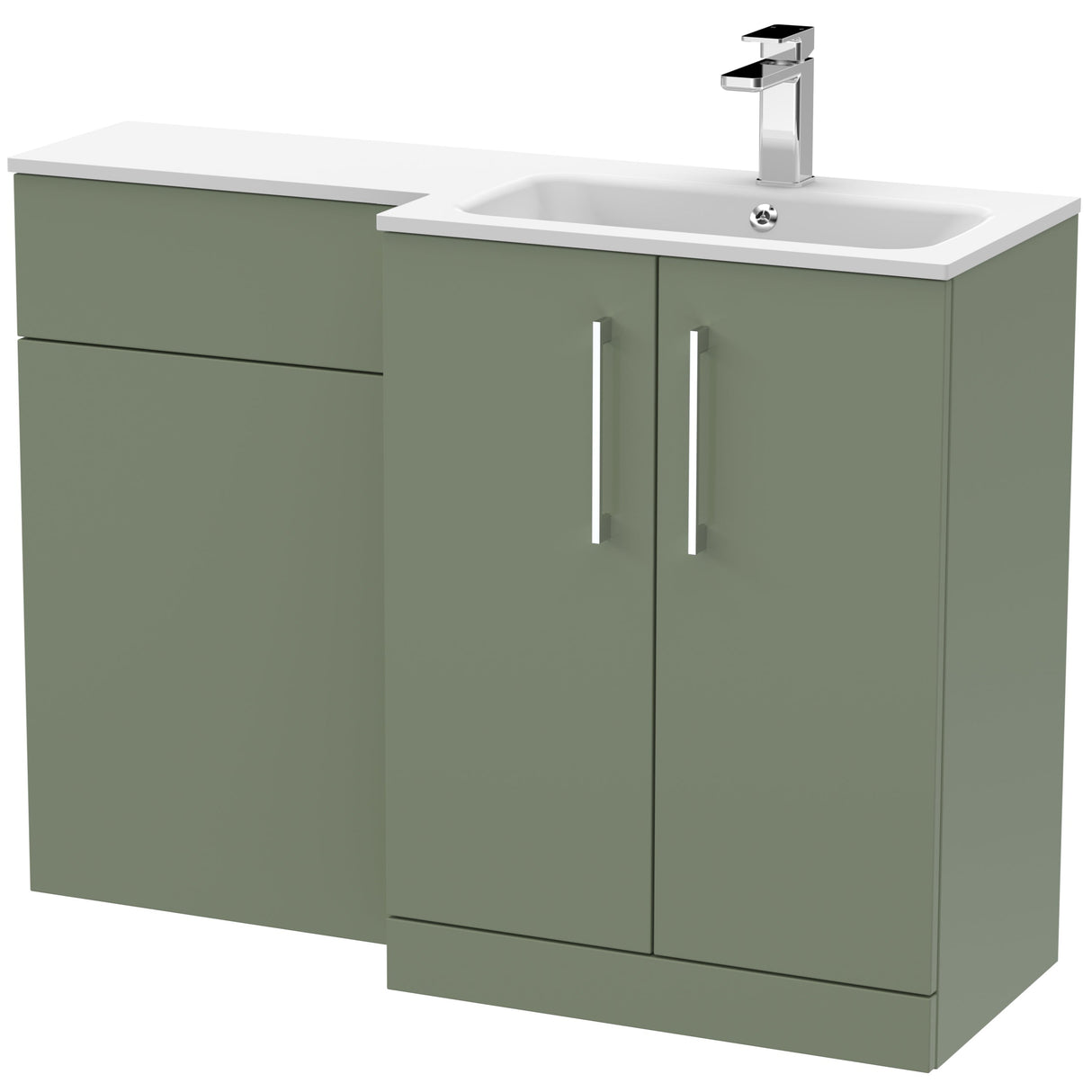 Nuie Arno Toilet & Basin Suite W1100mm - 2 Door Vanity Unit & White Stone Basin Satin Green ARN812R