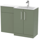 Nuie Arno Toilet & Basin Suite W1100mm - 2 Door Vanity Unit & White Stone Basin Satin Green ARN812R