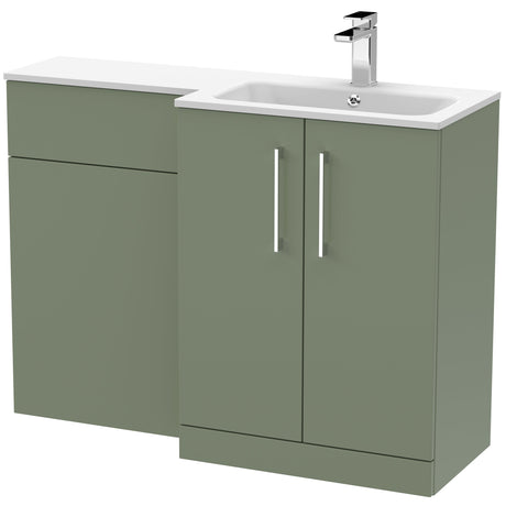 Nuie Arno Toilet & Basin Suite W1100mm - 2 Door Vanity Unit & White Stone Basin Satin Green ARN812R