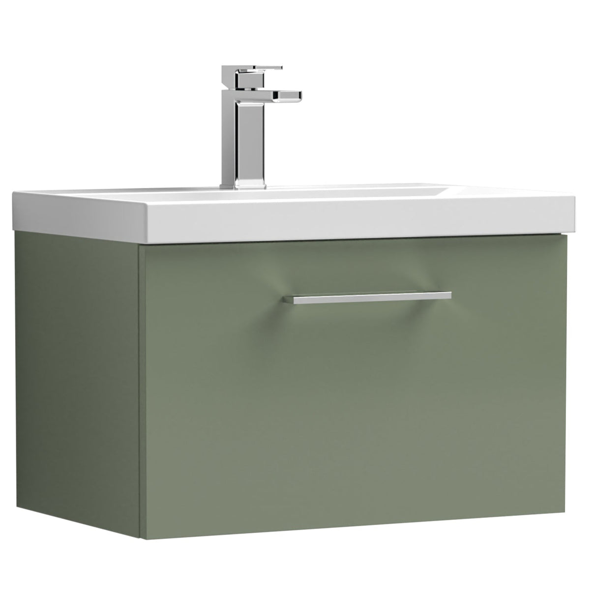 Nuie Arno 600mm Wall Hung 1 Drawer Vanity Unit & Basin Satin Green ARN822A