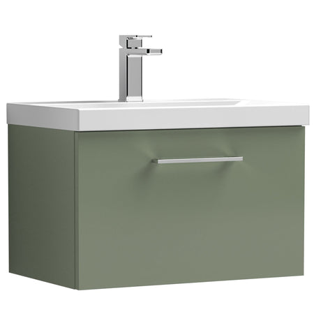 Nuie Arno 600mm Wall Hung 1 Drawer Vanity Unit & Basin Satin Green ARN822A
