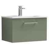 Nuie Arno 600mm Wall Hung 1 Drawer Vanity Unit & Basin Satin Green ARN822B