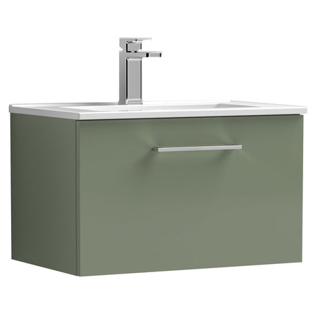 Nuie Arno 600mm Wall Hung 1 Drawer Vanity Unit & Basin Satin Green ARN822B
