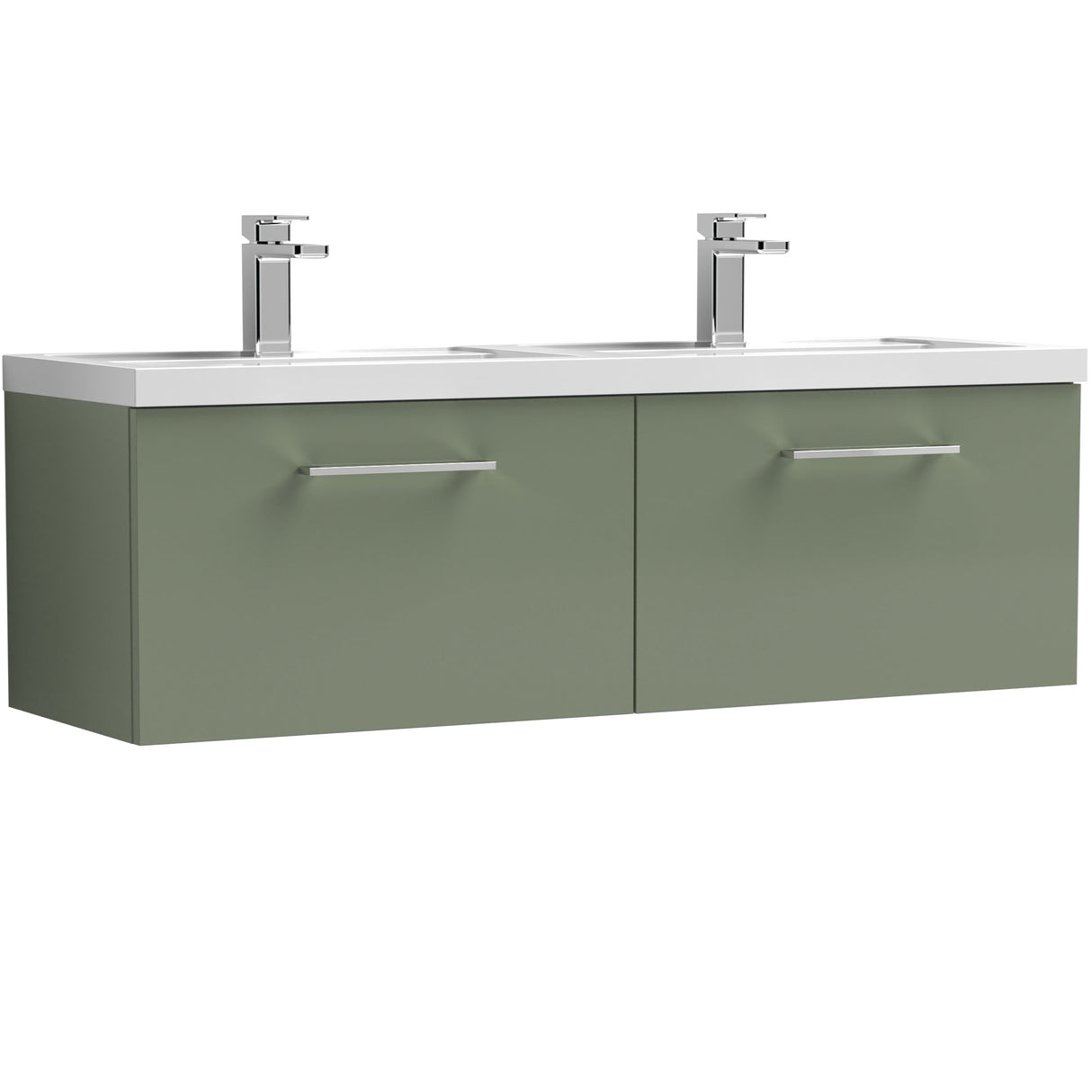 Nuie Arno 1200mm Wall Hung 2 Drawer Vanity Unit & Double Basin Satin Green ARN822C