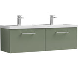 Nuie Arno 1200mm Wall Hung 2 Drawer Vanity Unit & Double Basin Satin Green ARN822C