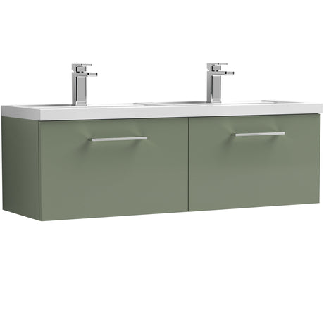 Nuie Arno 1200mm Wall Hung 2 Drawer Vanity Unit & Double Basin Satin Green ARN822C