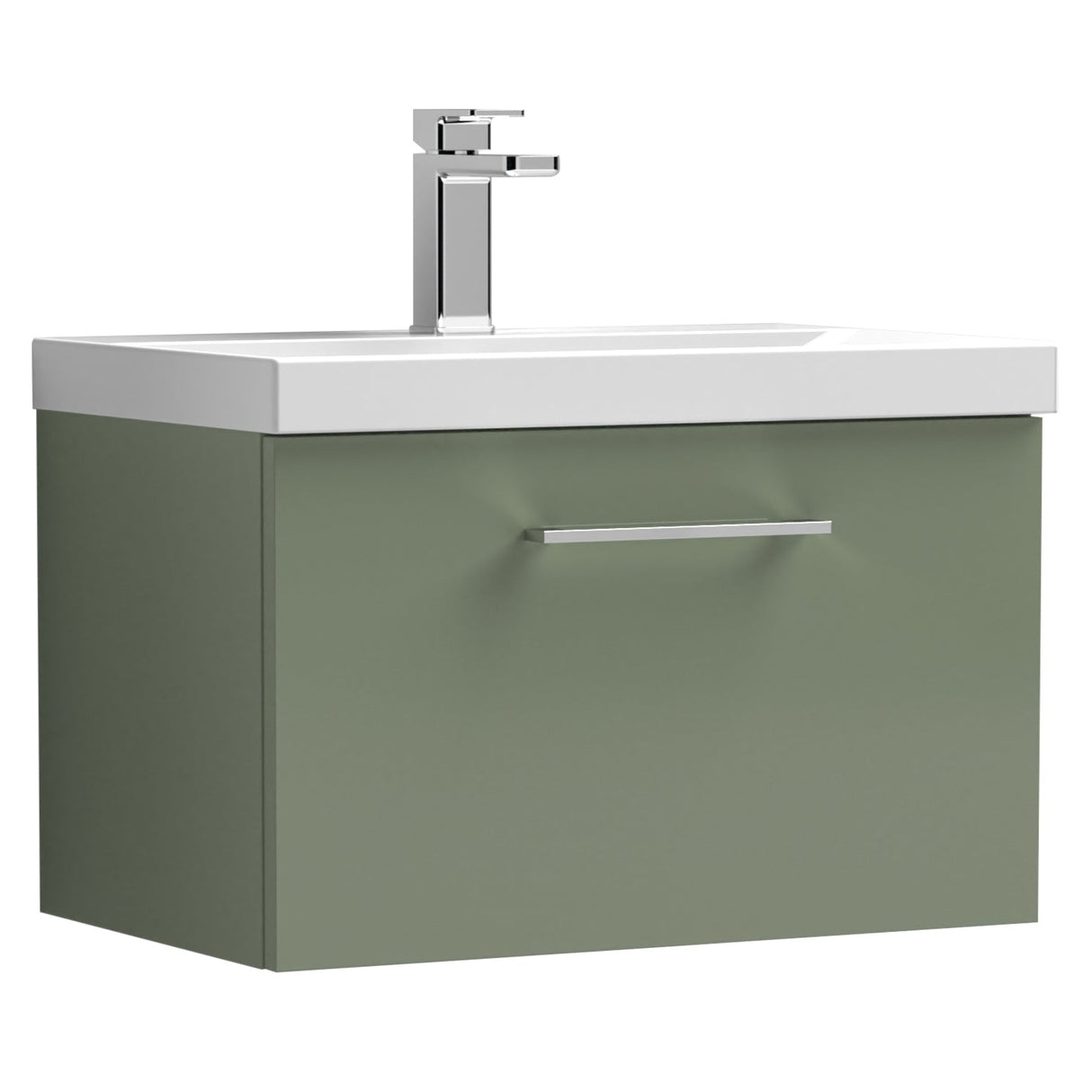 Nuie Arno 600mm Wall Hung 1 Drawer Vanity Unit & Basin Satin Green ARN822D