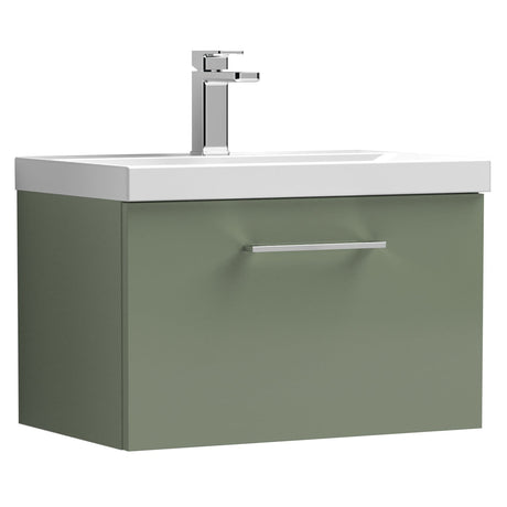 Nuie Arno 600mm Wall Hung 1 Drawer Vanity Unit & Basin Satin Green ARN822D