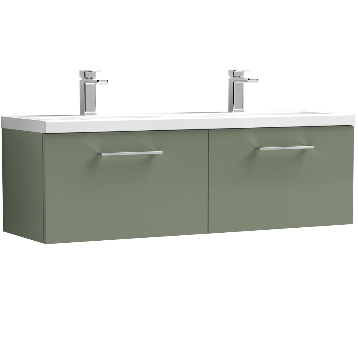 Nuie Arno 1200mm Wall Hung 2 Drawer Vanity Unit & Double Basin Satin Green ARN822F