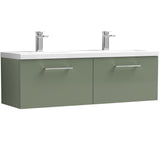Nuie Arno 1200mm Wall Hung 2 Drawer Vanity Unit & Double Basin Satin Green ARN822F