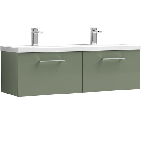 Nuie Arno 1200mm Wall Hung 2 Drawer Vanity Unit & Double Basin Satin Green ARN822F