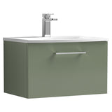 Nuie Arno 600mm Wall Hung 1 Drawer Vanity Unit & Basin Satin Green ARN822G