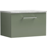 Nuie Arno 600mm Wall Hung 1 Drawer Countertop Vanity Unit Satin Green ARN822LBG
