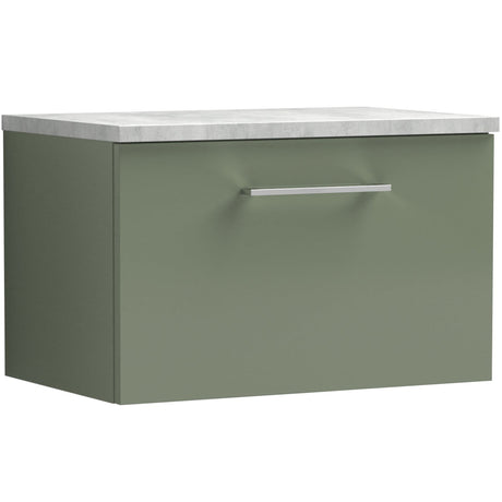 Nuie Arno 600mm Wall Hung 1 Drawer Countertop Vanity Unit Satin Green ARN822LBG
