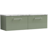 Nuie Arno 1200mm Wall Hung 2 Drawer Countertop Vanity Unit Satin Green ARN822LCM2