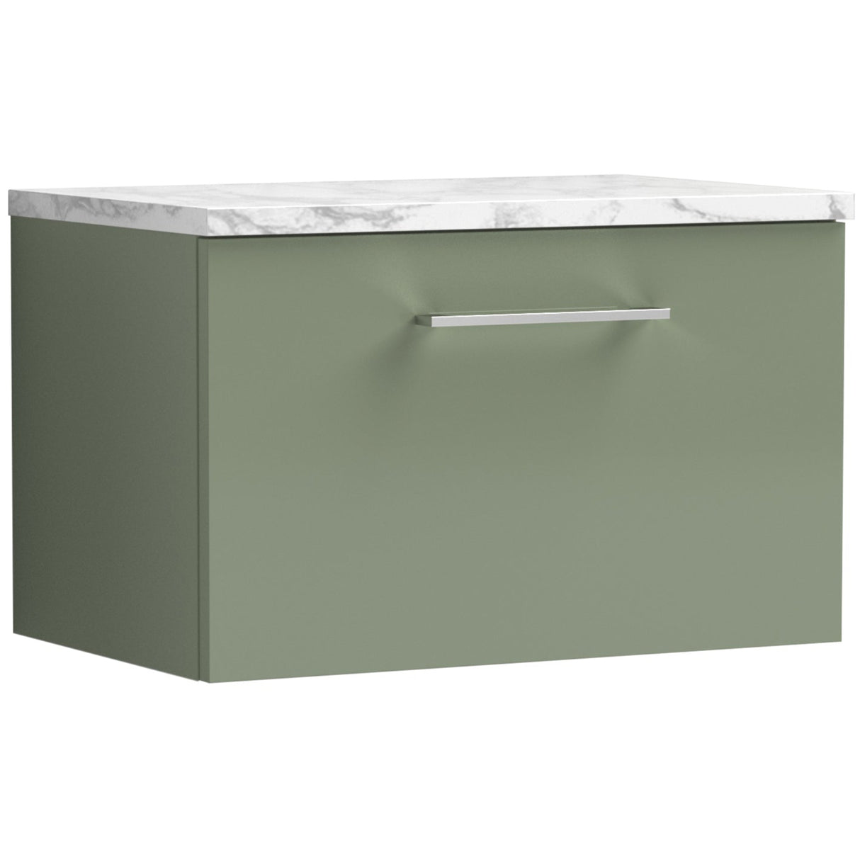 Nuie Arno 600mm Wall Hung 1 Drawer Countertop Vanity Unit Satin Green ARN822LCM