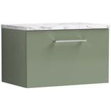 Nuie Arno 600mm Wall Hung 1 Drawer Countertop Vanity Unit Satin Green ARN822LCM
