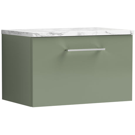 Nuie Arno 600mm Wall Hung 1 Drawer Countertop Vanity Unit Satin Green ARN822LCM