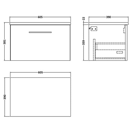 Nuie Arno 600mm Wall Hung 1 Drawer Countertop Vanity Unit Satin Green ARN822LCM LD