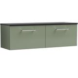 Nuie Arno 1200mm Wall Hung 2 Drawer Countertop Vanity Unit Satin Green ARN822LSB2