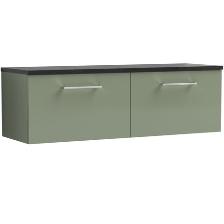Nuie Arno 1200mm Wall Hung 2 Drawer Countertop Vanity Unit Satin Green ARN822LSB2
