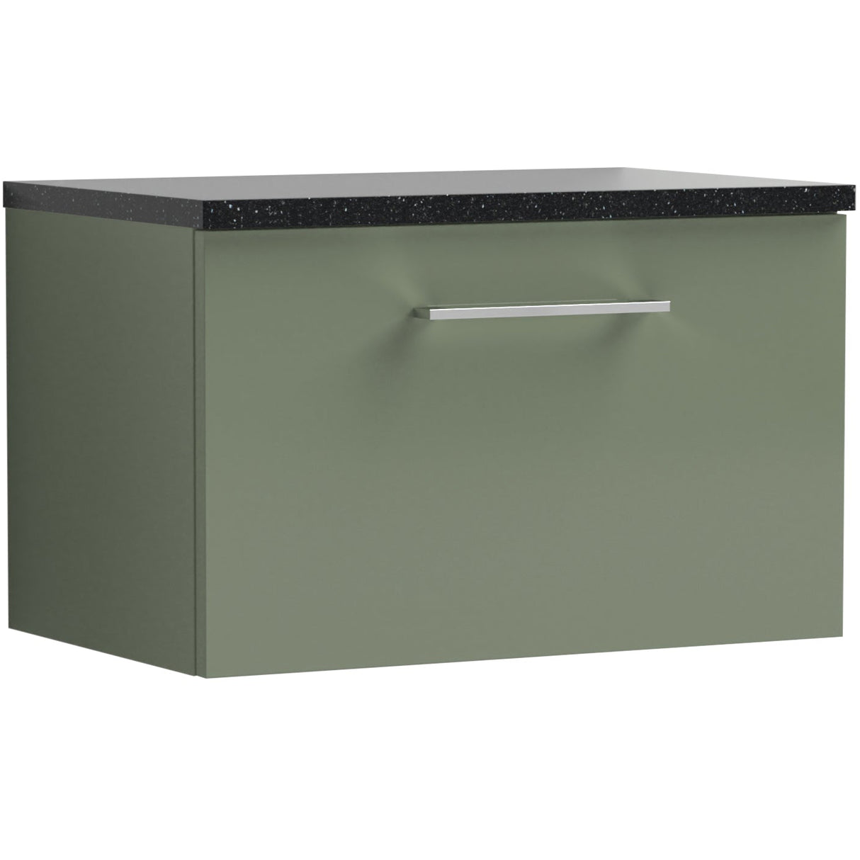 Nuie Arno 600mm Wall Hung 1 Drawer Countertop Vanity Unit Satin Green ARN822LSB