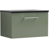 Nuie Arno 600mm Wall Hung 1 Drawer Countertop Vanity Unit Satin Green ARN822LSB