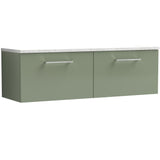 Nuie Arno 1200mm Wall Hung 2 Drawer Countertop Vanity Unit Satin Green ARN822LSW2