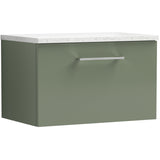 Nuie Arno 600mm Wall Hung 1 Drawer Countertop Vanity Unit Satin Green ARN822LSW