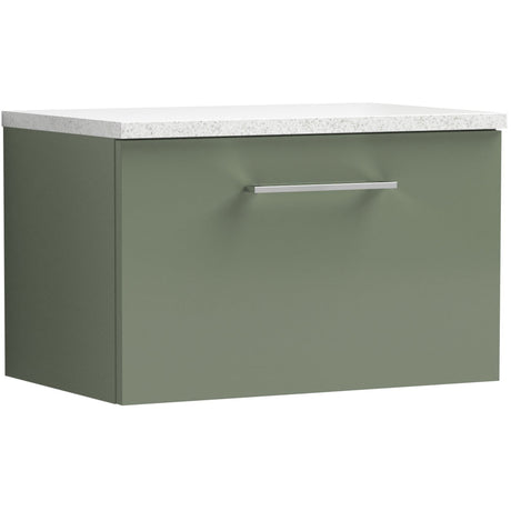 Nuie Arno 600mm Wall Hung 1 Drawer Countertop Vanity Unit Satin Green ARN822LSW