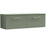 Nuie Arno 1200mm Wall Hung 2 Drawer Countertop Vanity Unit Satin Green ARN822W2