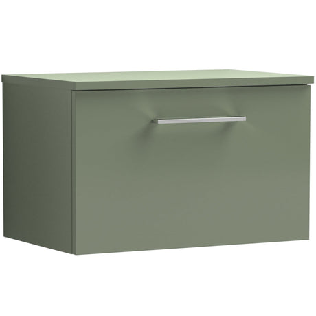 Nuie Arno 600mm Wall Hung 1 Drawer Countertop Vanity Unit Satin Green ARN822W