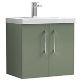 Nuie Arno 600mm Wall Hung 2 Door Vanity Unit & Basin Satin Green ARN823A