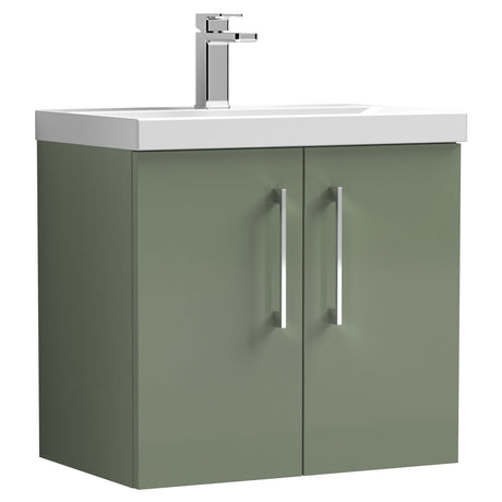 Nuie Arno 600mm Wall Hung 2 Door Vanity Unit & Basin Satin Green ARN823A