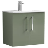 Nuie Arno 600mm Wall Hung 2 Door Vanity Unit & Basin Satin Green ARN823B