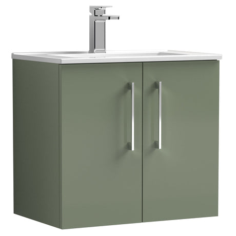 Nuie Arno 600mm Wall Hung 2 Door Vanity Unit & Basin Satin Green ARN823B