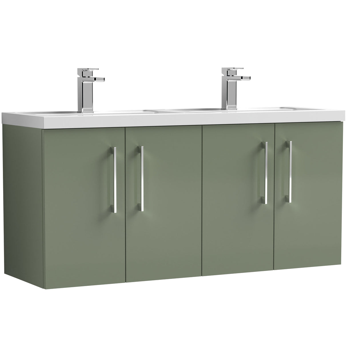 Nuie Arno 1200mm Wall Hung 4 Door Vanity Unit & Double Basin Satin Green ARN823C