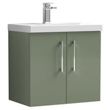 Nuie Arno 600mm Wall Hung 2 Door Vanity Unit & Basin Satin Green ARN823D