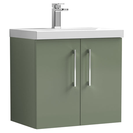 Nuie Arno 600mm Wall Hung 2 Door Vanity Unit & Basin Satin Green ARN823D