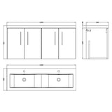 Nuie Arno 1200mm Wall Hung 4 Door Vanity Unit & Double Basin Satin Green ARN823F LD