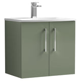Nuie Arno 600mm Wall Hung 2 Door Vanity Unit & Basin Satin Green ARN823G
