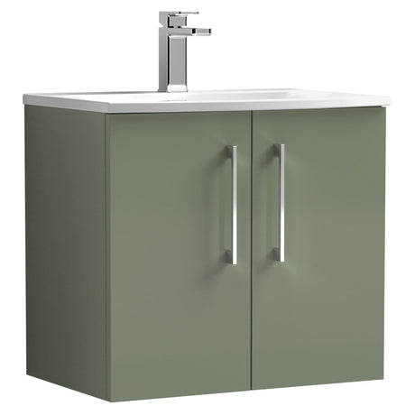Nuie Arno 600mm Wall Hung 2 Door Vanity Unit & Basin Satin Green ARN823G