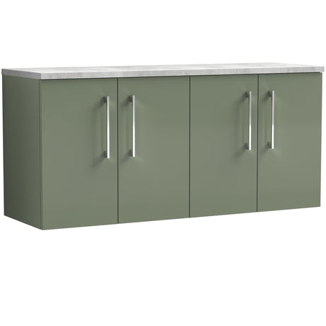 Nuie Arno 1200mm Wall Hung 4 Door Countertop Vanity Unit Satin Green ARN823LBG2