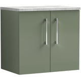 Nuie Arno 600mm Wall Hung 2 Door Countertop Vanity Unit Satin Green ARN823LBG